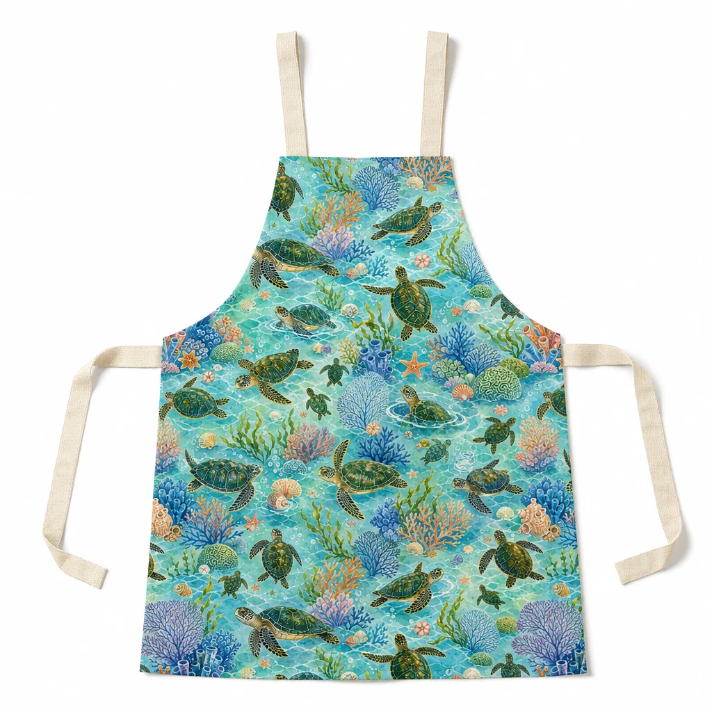 Sea Turtle Coral Cruise All-Over Print Apron - flat lay