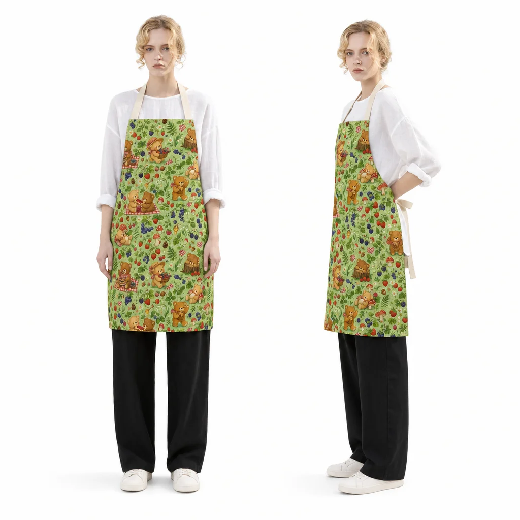 Bear Picnic Forest All-Over Print Apron - worn by model