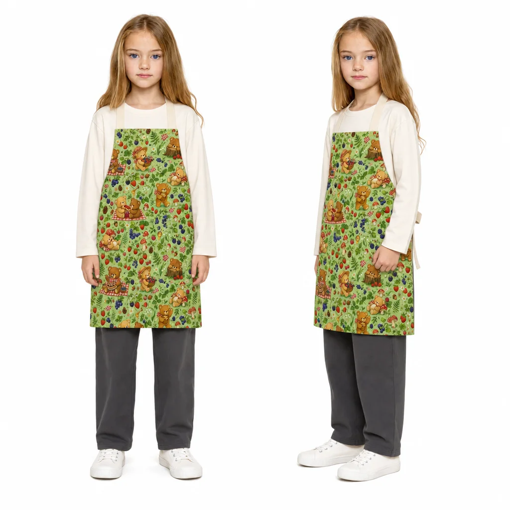 Bear Picnic Forest All-Over Print Apron - worn by model