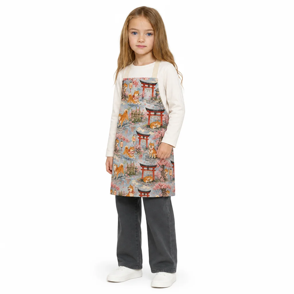 Shiba Sakura Path All-Over Print Apron - worn by model