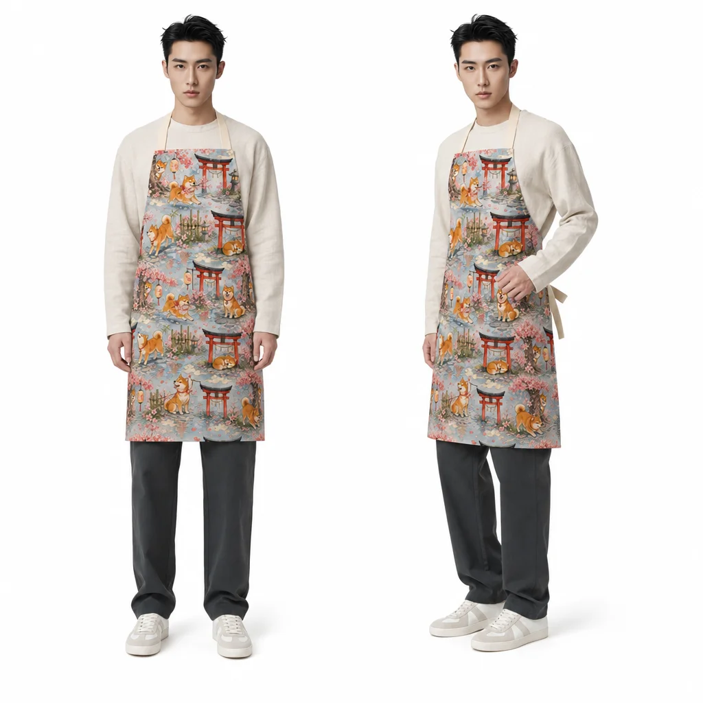 Shiba Sakura Path All-Over Print Apron - worn by model