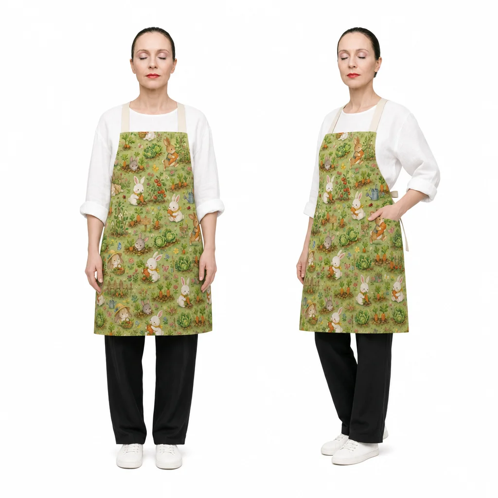 Cottage Rabbit Garden All-Over Print Apron - worn by model