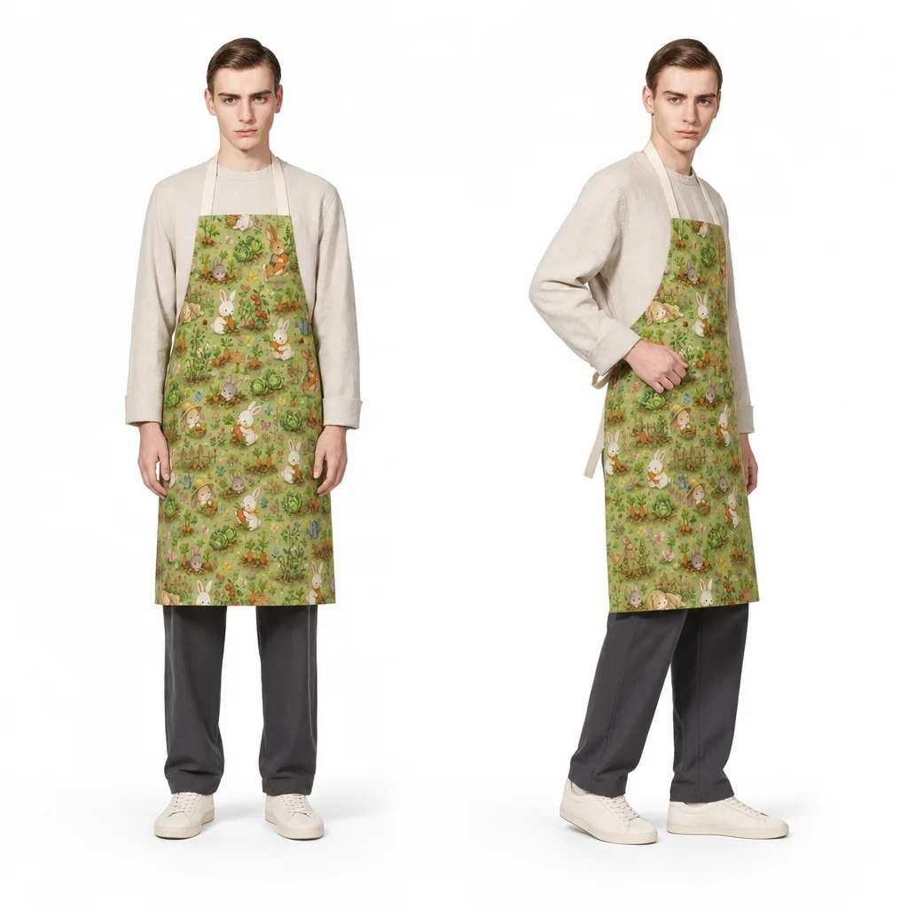 Cottage Rabbit Garden All-Over Print Apron - worn by model