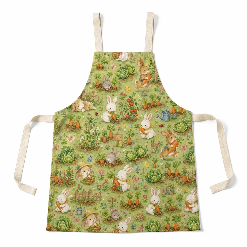 Cottage Rabbit Garden All-Over Print Apron - flat lay