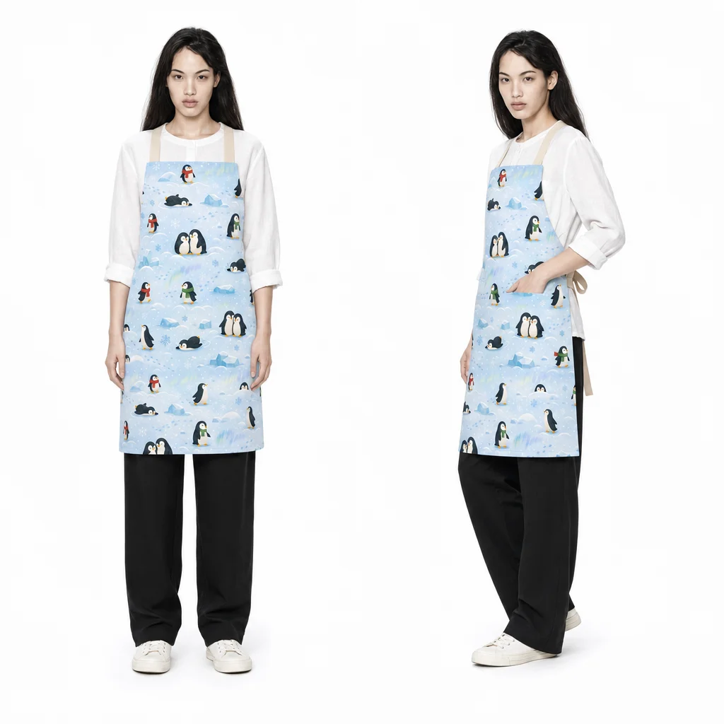 Penguin Snow Walk All-Over Print Apron - worn by model
