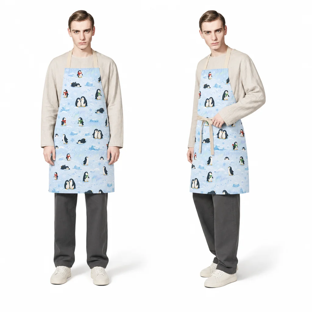 Penguin Snow Walk All-Over Print Apron - worn by model