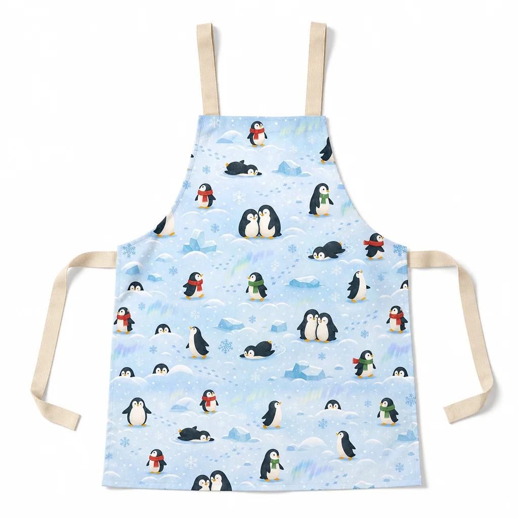 Penguin Snow Walk All-Over Print Apron - flat lay