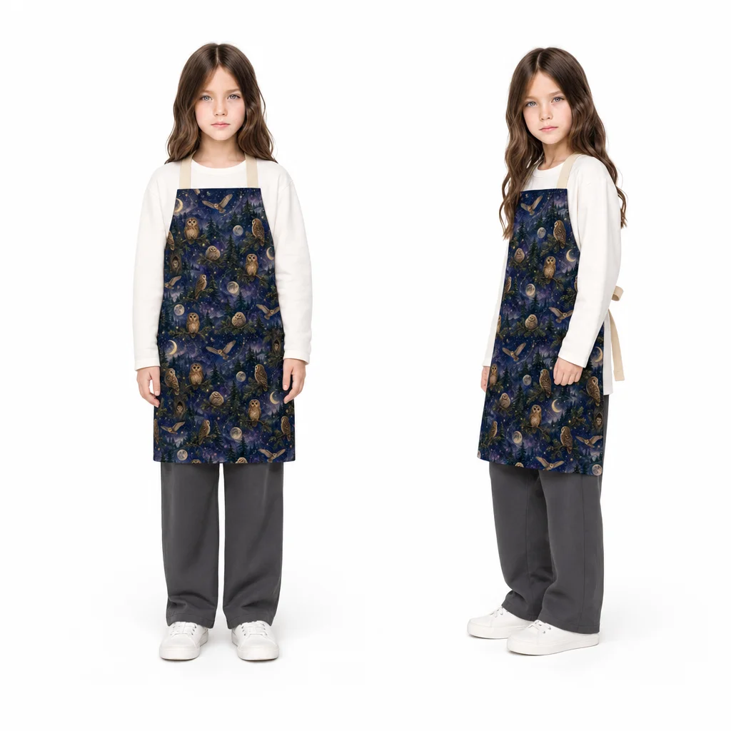 Owl Moonlit Pine Forest All-Over Print Apron - worn by model