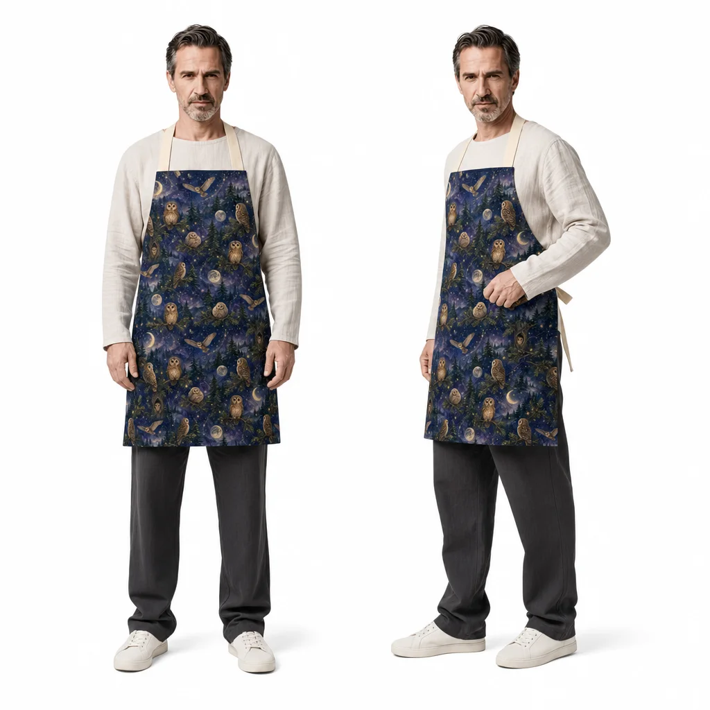Owl Moonlit Pine Forest All-Over Print Apron - worn by model