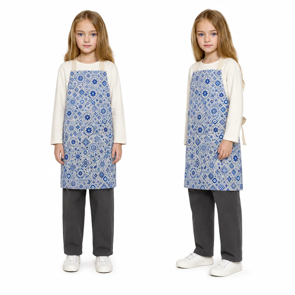 Blue Azulejo Mosaic All-Over Print Apron - worn by model