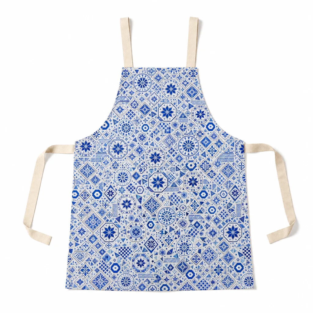 Blue Azulejo Mosaic All-Over Print Apron - flat lay