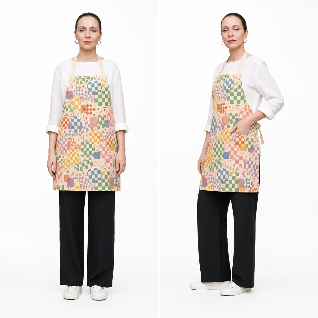 Retro Pastel Checkerboard All-Over Print Apron - worn by model