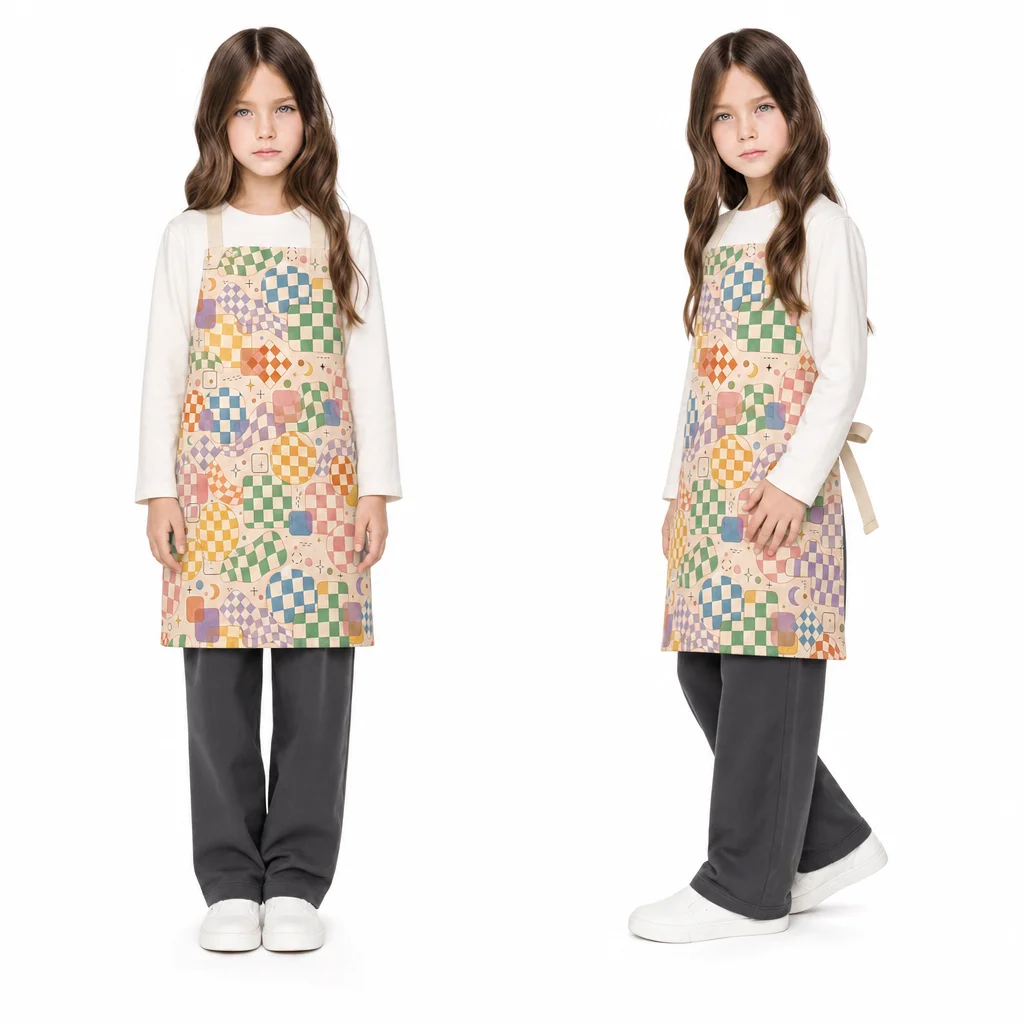 Retro Pastel Checkerboard All-Over Print Apron - worn by model