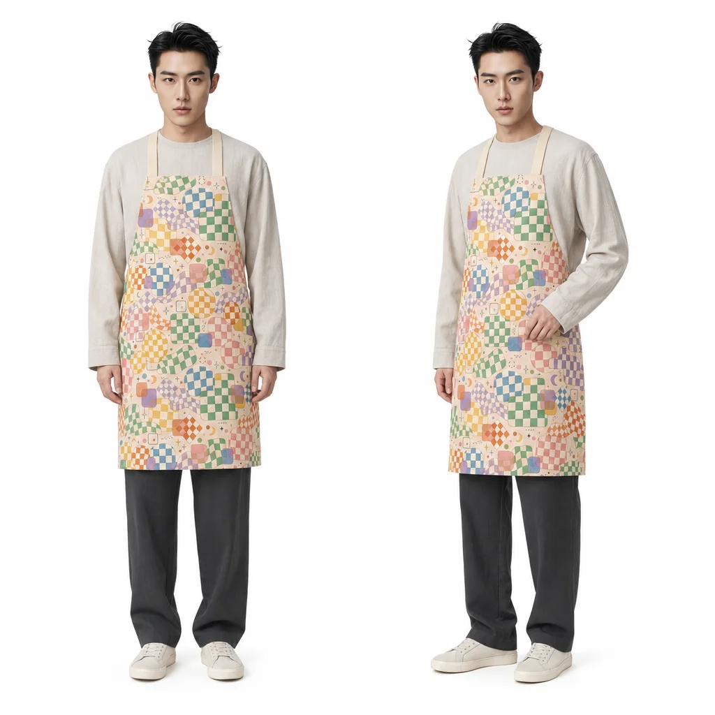 Retro Pastel Checkerboard All-Over Print Apron - worn by model