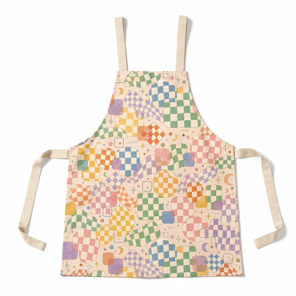 Retro Pastel Checkerboard All-Over Print Apron - flat lay