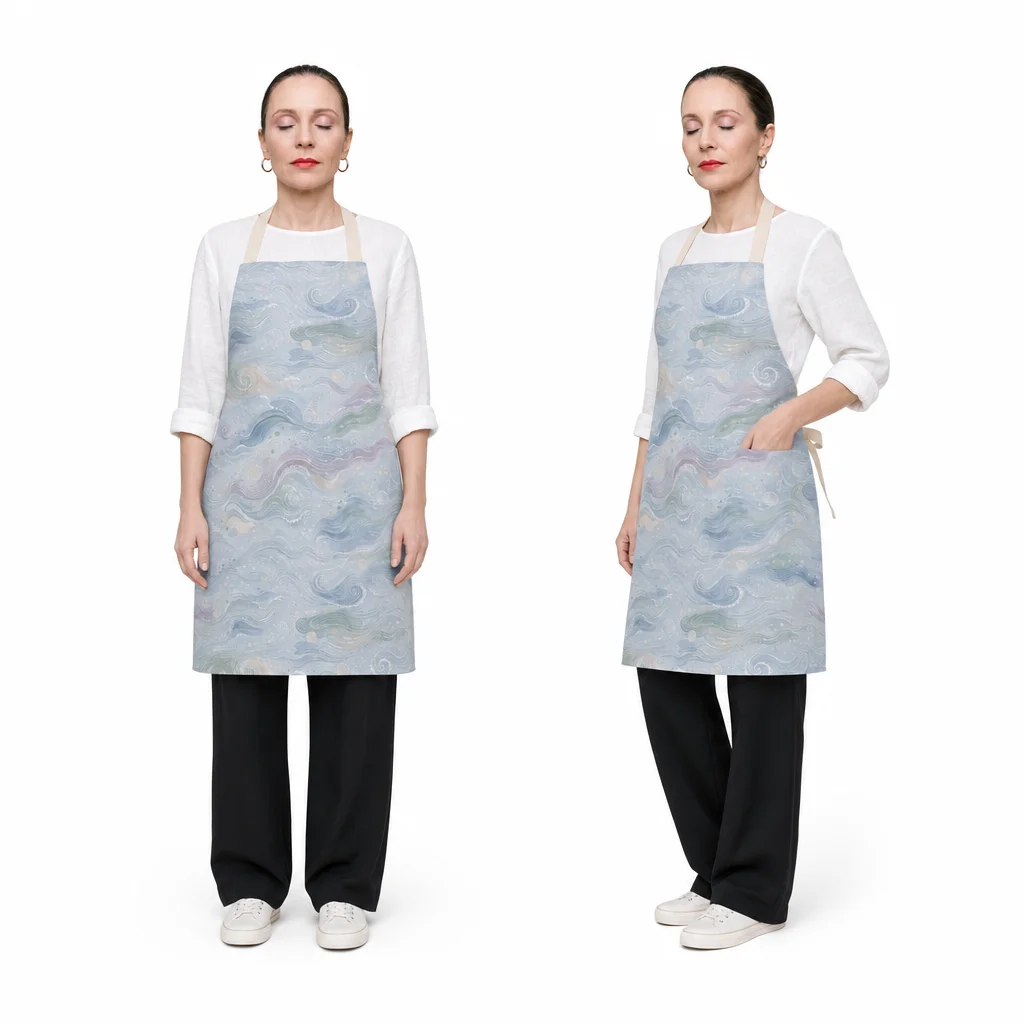 Hand-Drawn Quiet Tide All-Over Print Apron - worn by model