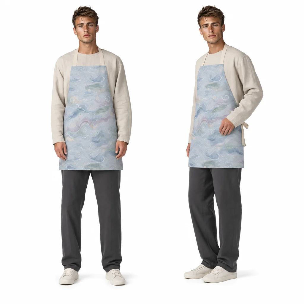 Hand-Drawn Quiet Tide All-Over Print Apron - worn by model