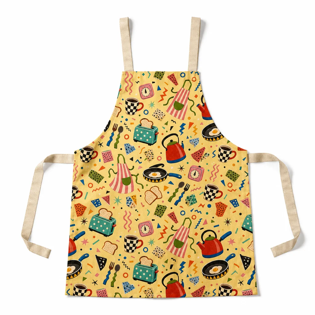 Memphis Retro Kitchen Party All-Over Print Apron - flat lay