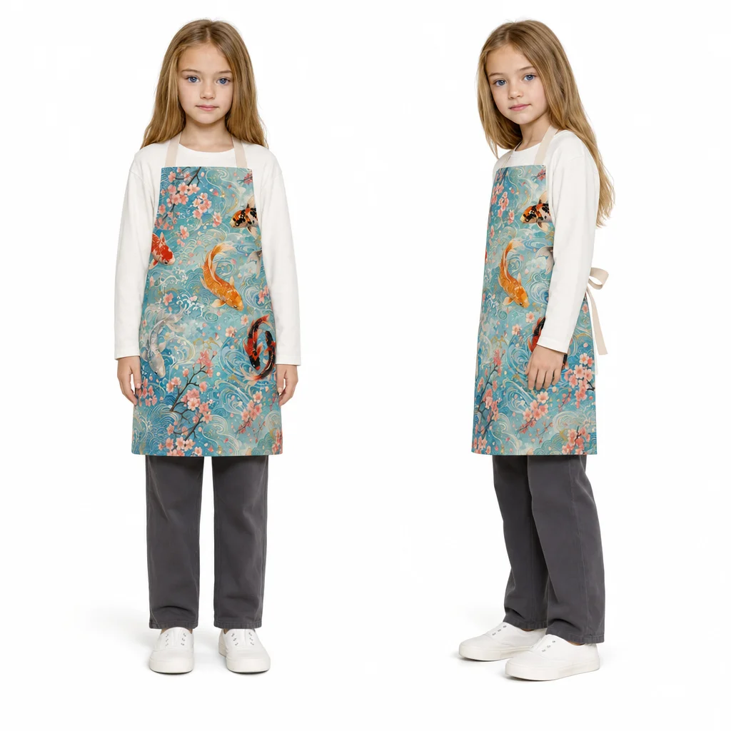 Koi Sakura Stream All-Over Print Apron - worn by model