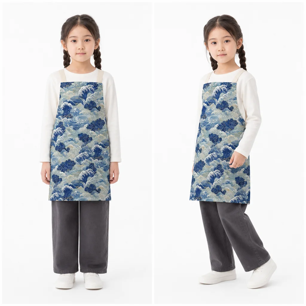 Ukiyo-e Indigo Waves All-Over Print Apron - worn by model