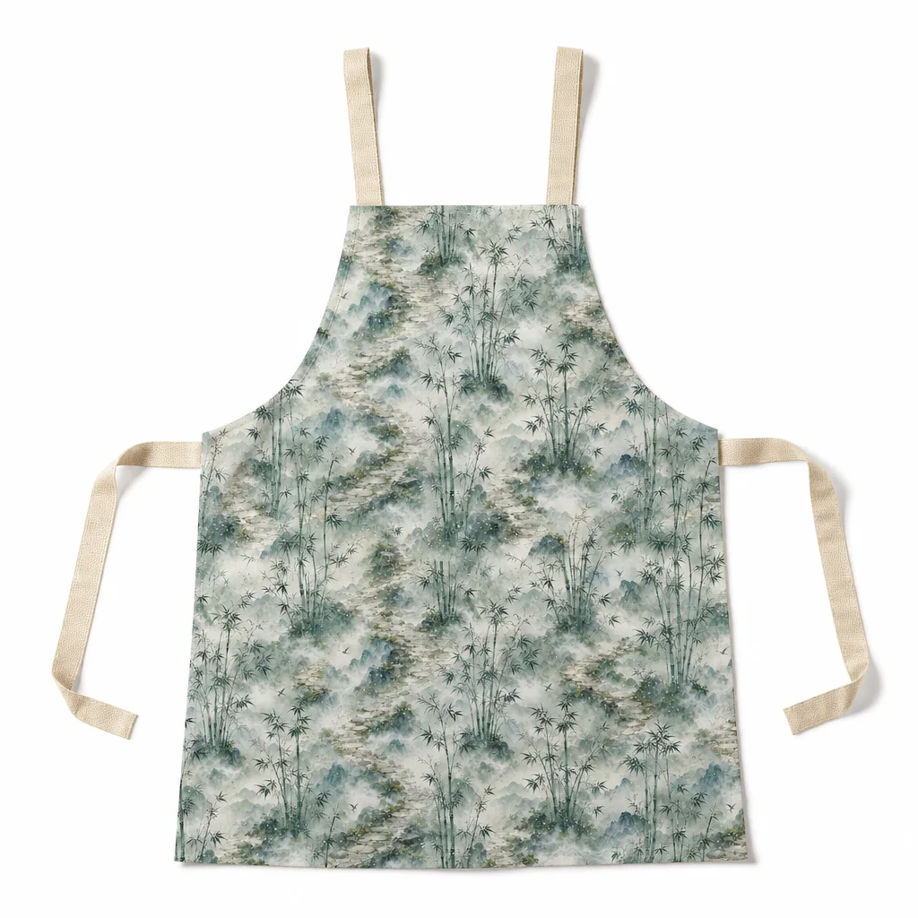Misty Bamboo Path All-Over Print Apron - flat lay