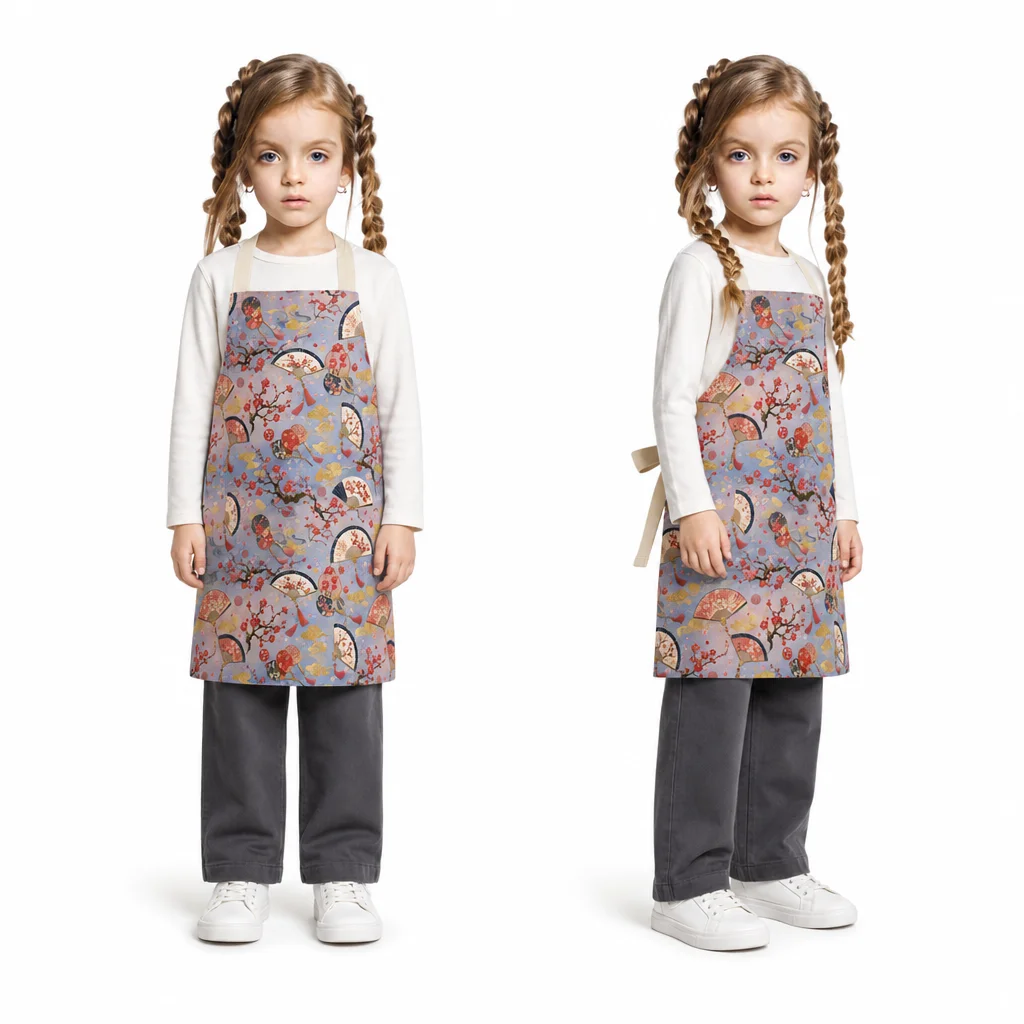 Plum Fan Japanese All-Over Print Apron - worn by model