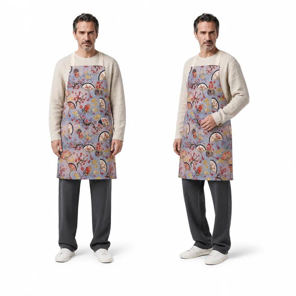 Plum Fan Japanese All-Over Print Apron - worn by model