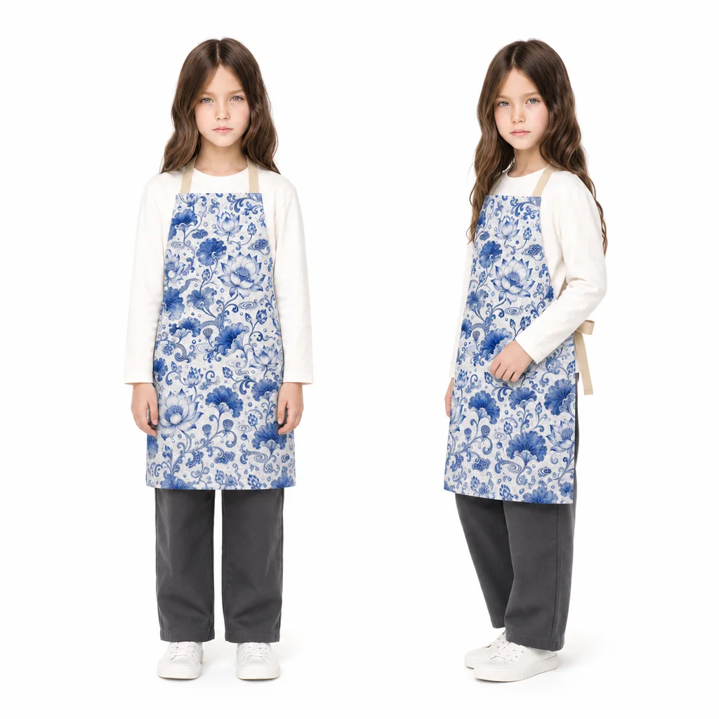 Blue Lotus Porcelain All-Over Print Apron - worn by model