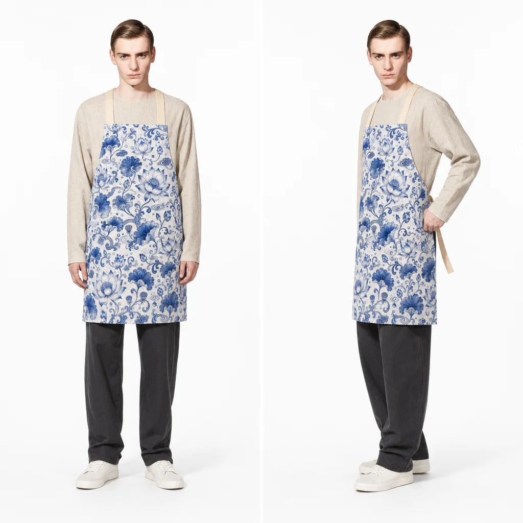 Blue Lotus Porcelain All-Over Print Apron - worn by model