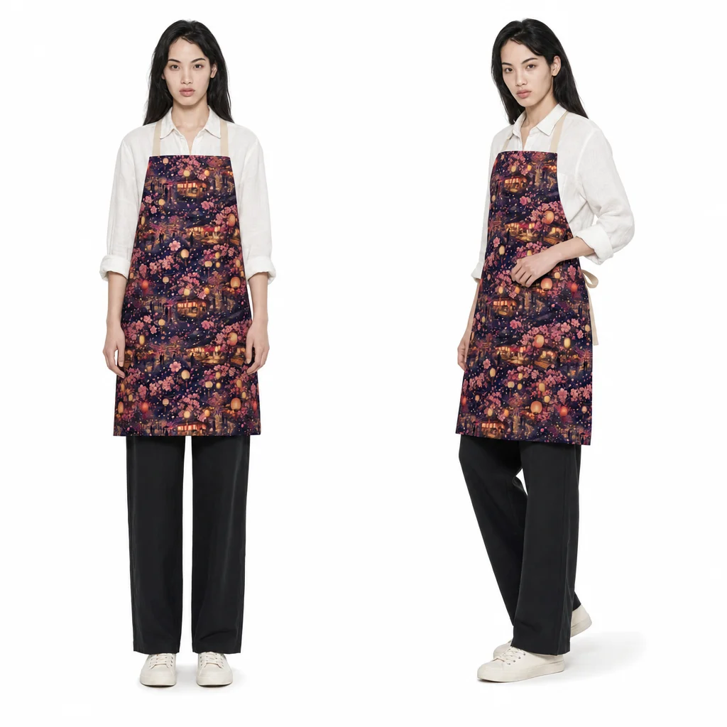Sakura Lantern Night All-Over Print Apron - worn by model