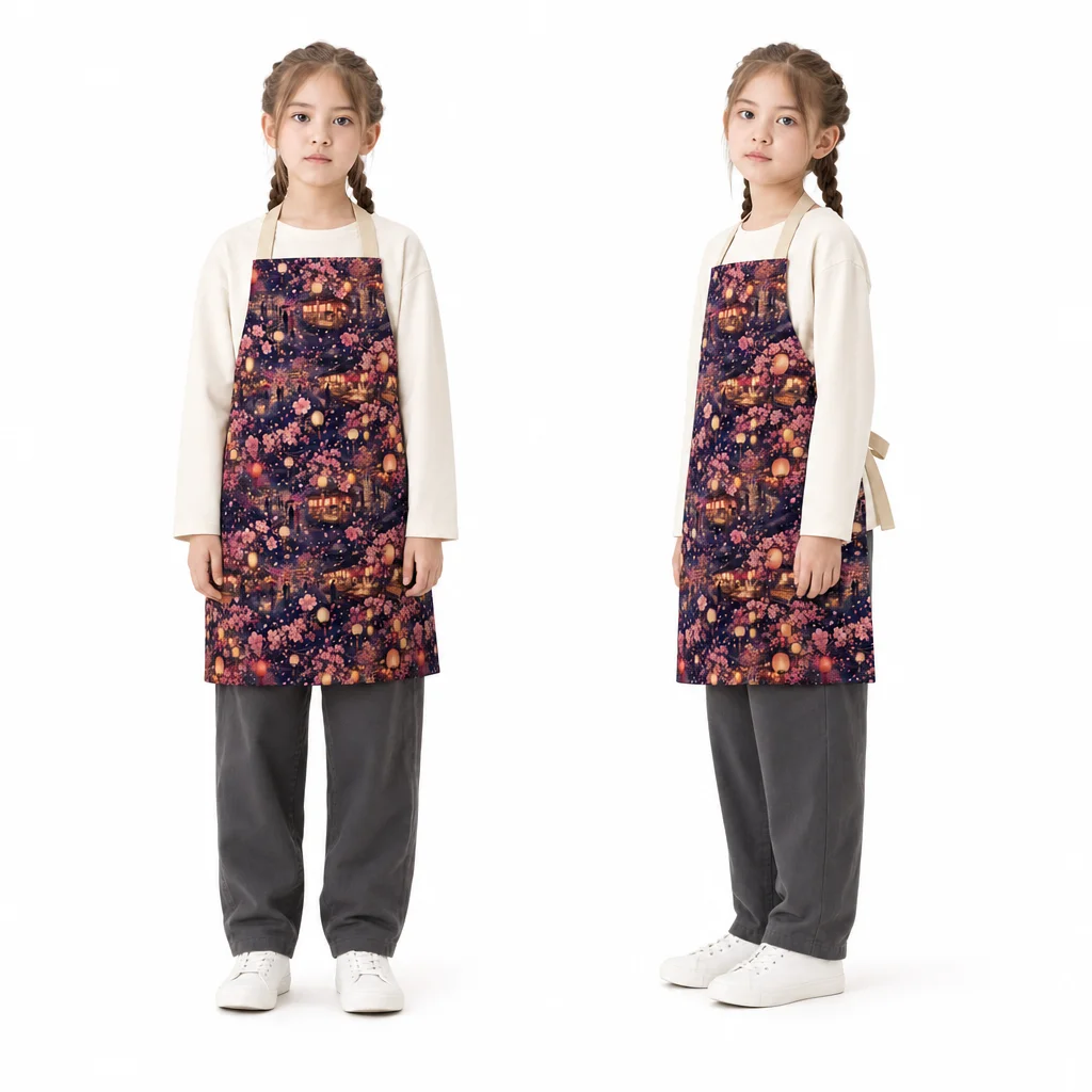 Sakura Lantern Night All-Over Print Apron - worn by model