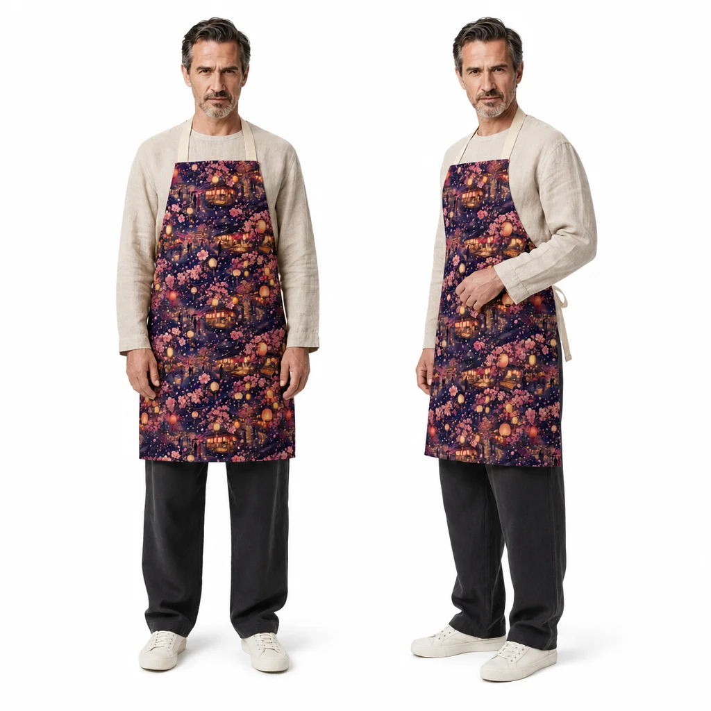Sakura Lantern Night All-Over Print Apron - worn by model