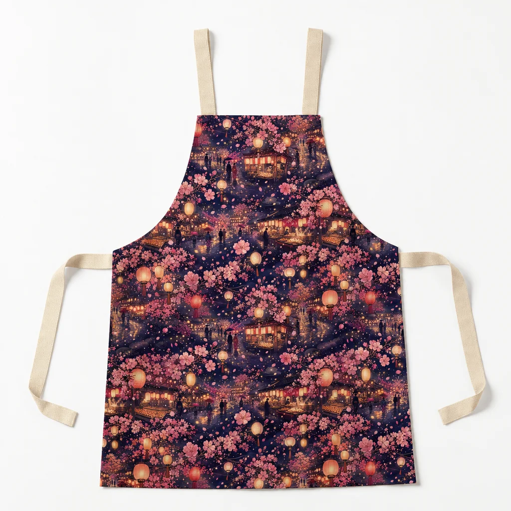 Sakura Lantern Night All-Over Print Apron - flat lay
