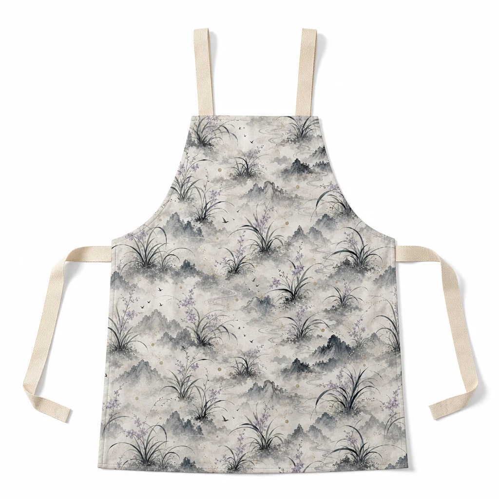 Ink Orchid Landscape All-Over Print Apron - flat lay