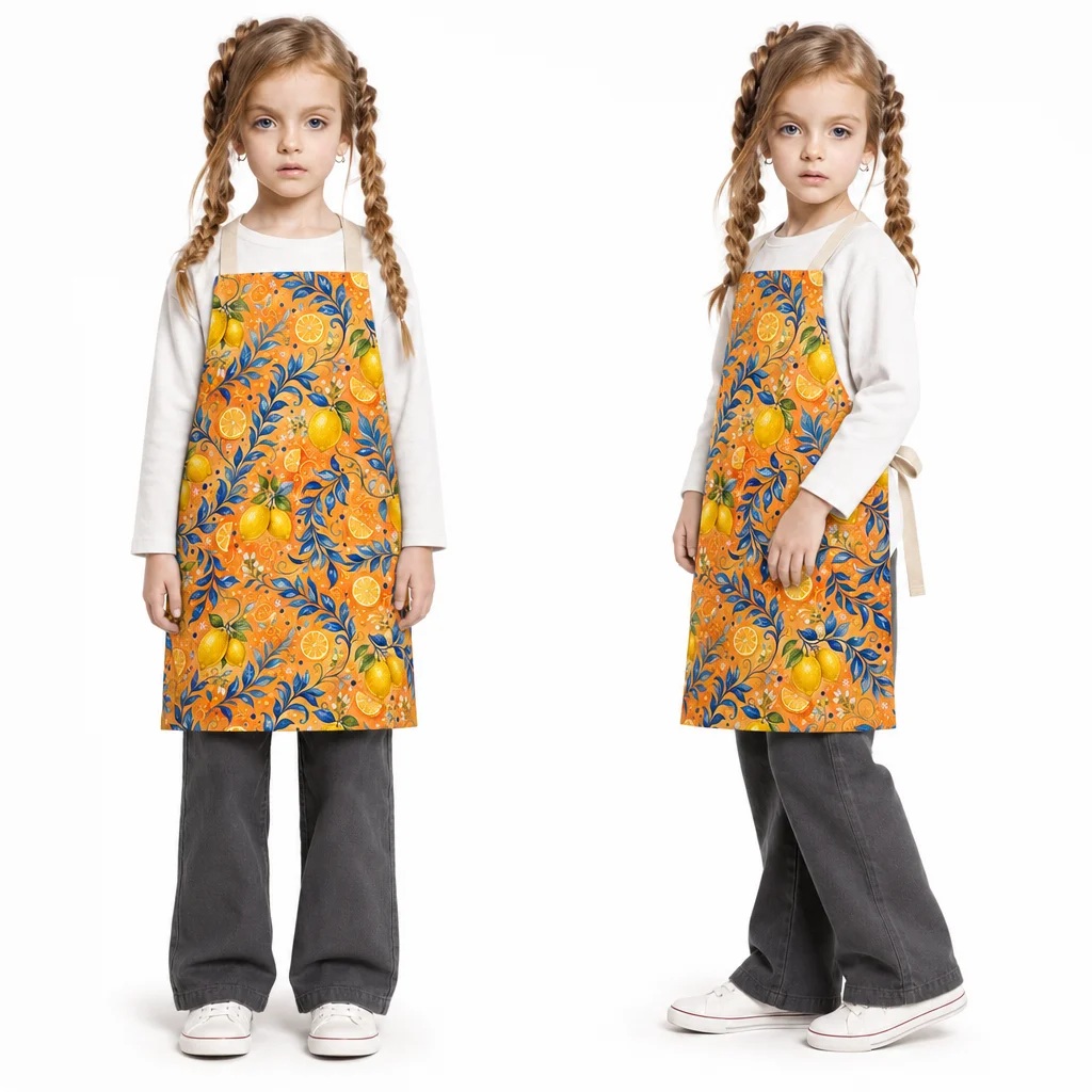 Sicilian Blue Leaf Lemon Garden All-Over Print Apron - worn by model