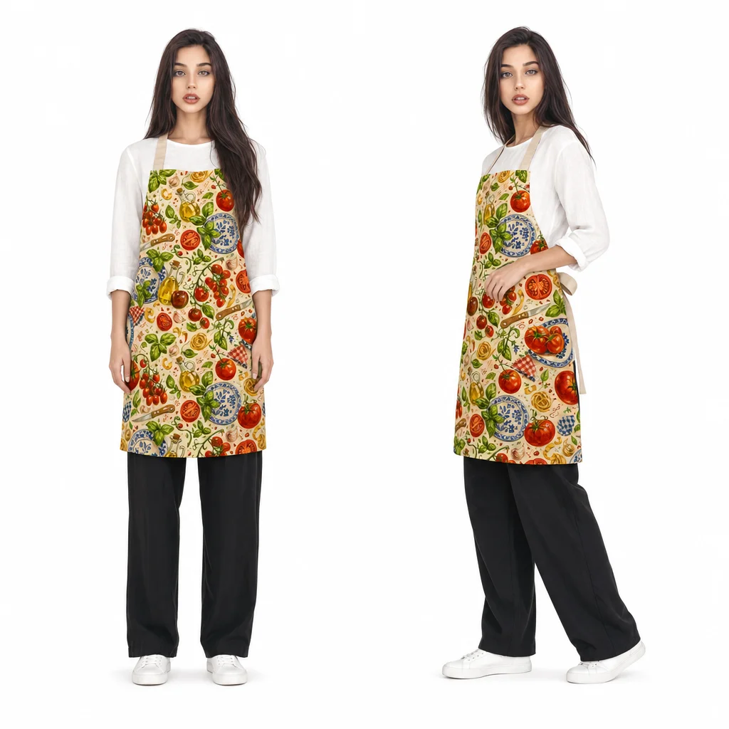 Tomato Basil Italian Kitchen Garden All-Over Print Apron - worn by model