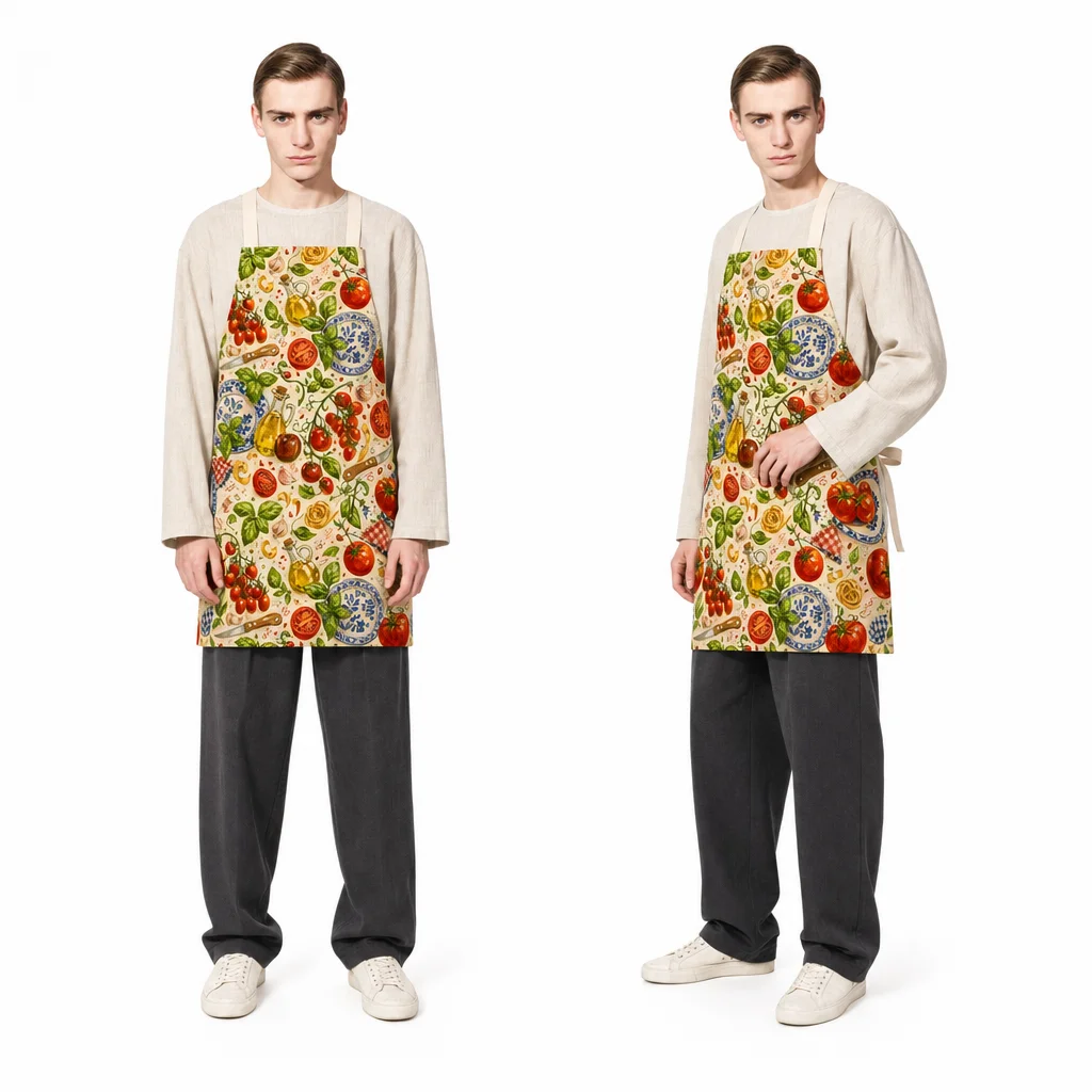 Tomato Basil Italian Kitchen Garden All-Over Print Apron - worn by model
