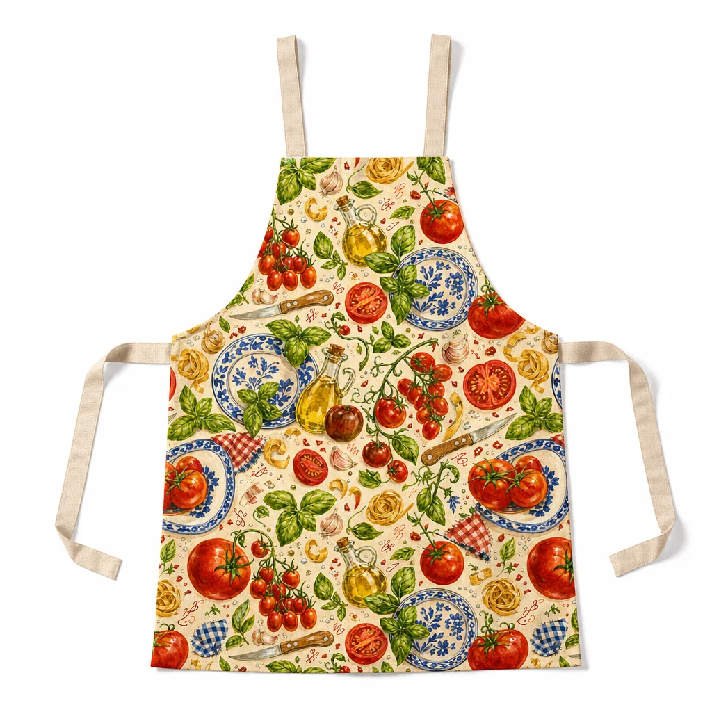Tomato Basil Italian Kitchen Garden All-Over Print Apron - flat lay