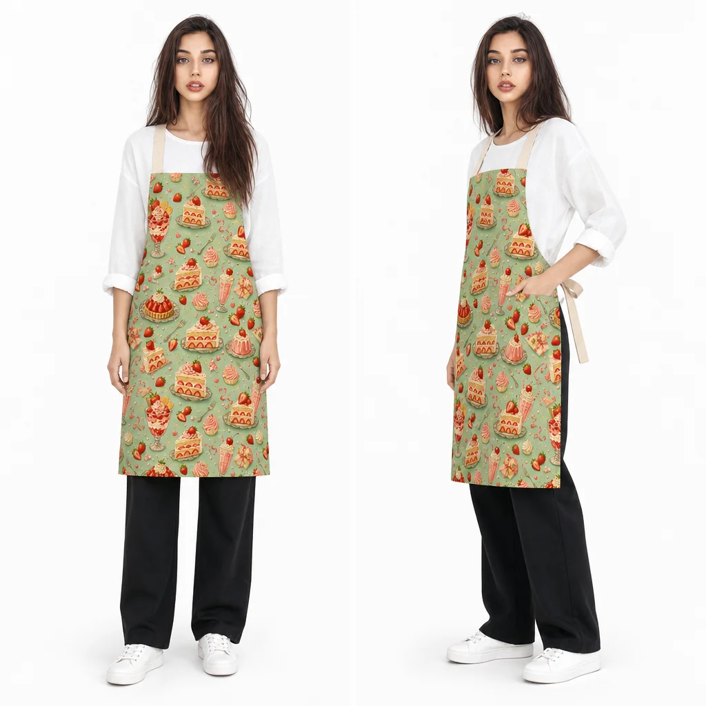 Strawberry Cream Dessert Party All-Over Print Apron - worn by model
