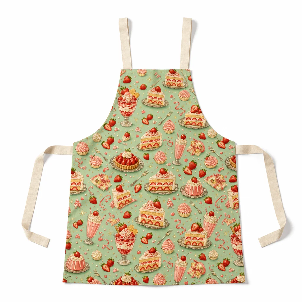 Strawberry Cream Dessert Party All-Over Print Apron - flat lay