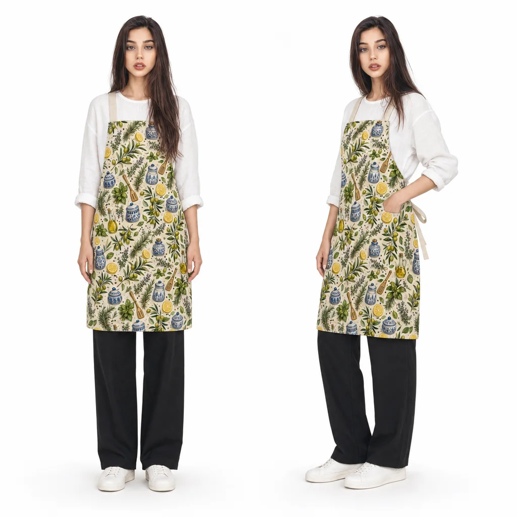 Mediterranean Herb Kitchen All-Over Print Apron - worn by model