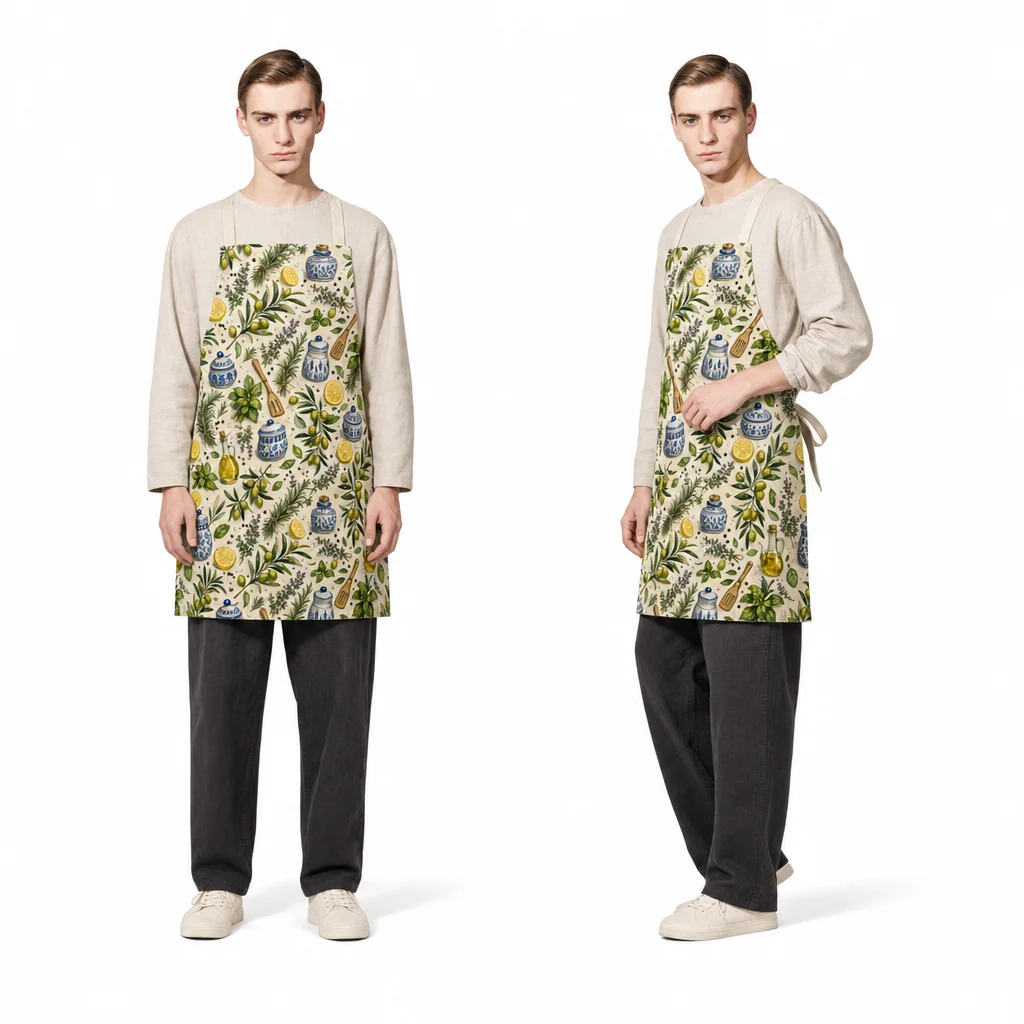 Mediterranean Herb Kitchen All-Over Print Apron - worn by model
