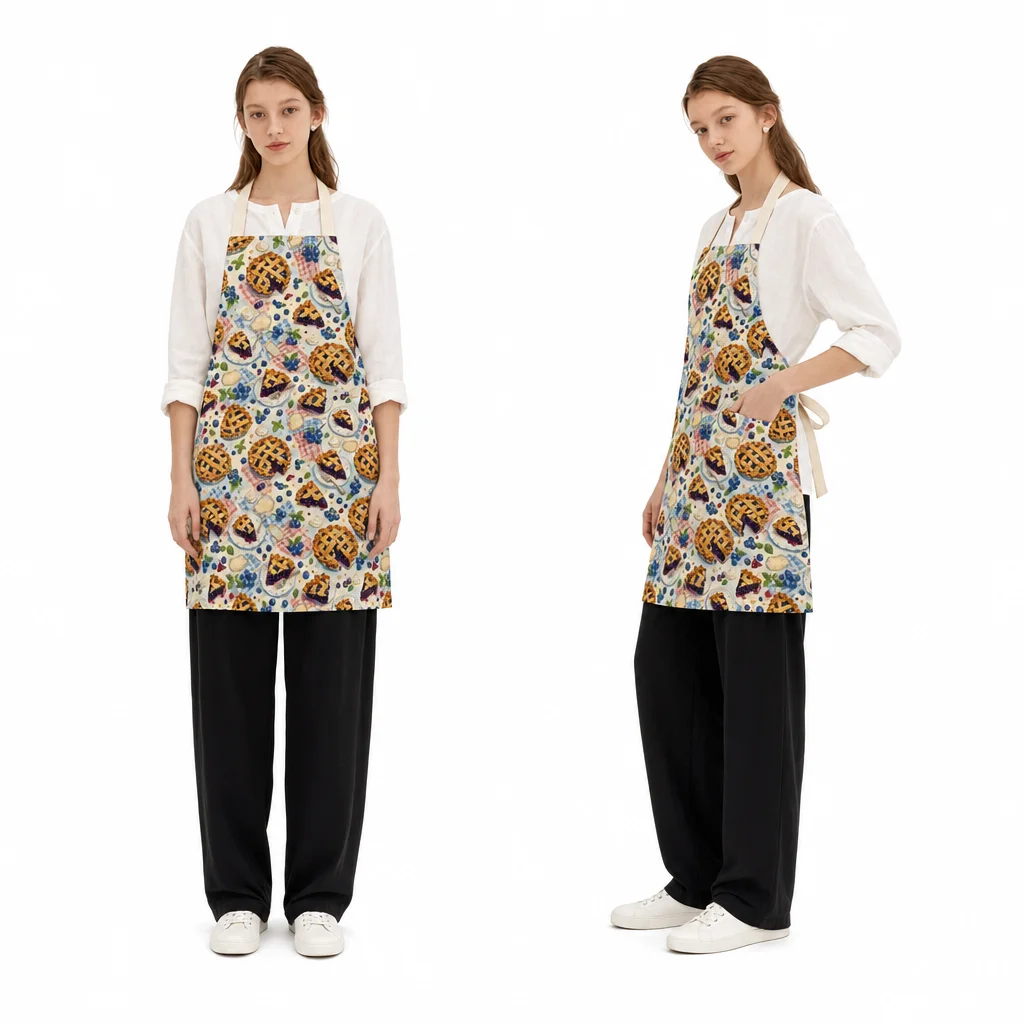 Blueberry Pie Picnic Gingham All-Over Print Apron - worn by model