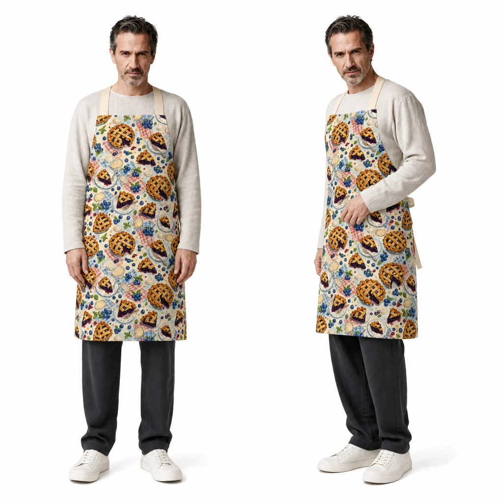 Blueberry Pie Picnic Gingham All-Over Print Apron - worn by model