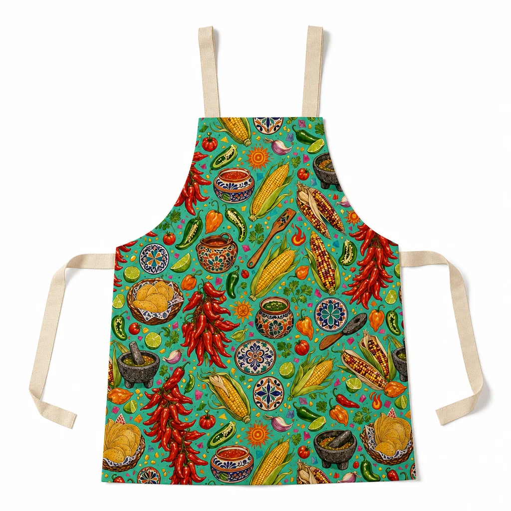 Mexican Chili Corn Fiesta All-Over Print Apron - flat lay