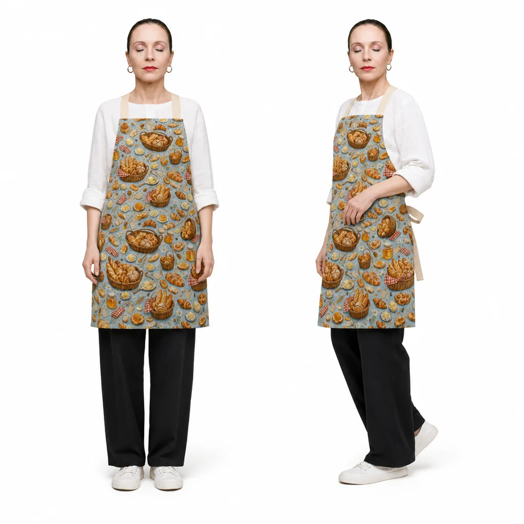 French Bread Basket All-Over Print Apron - worn by model