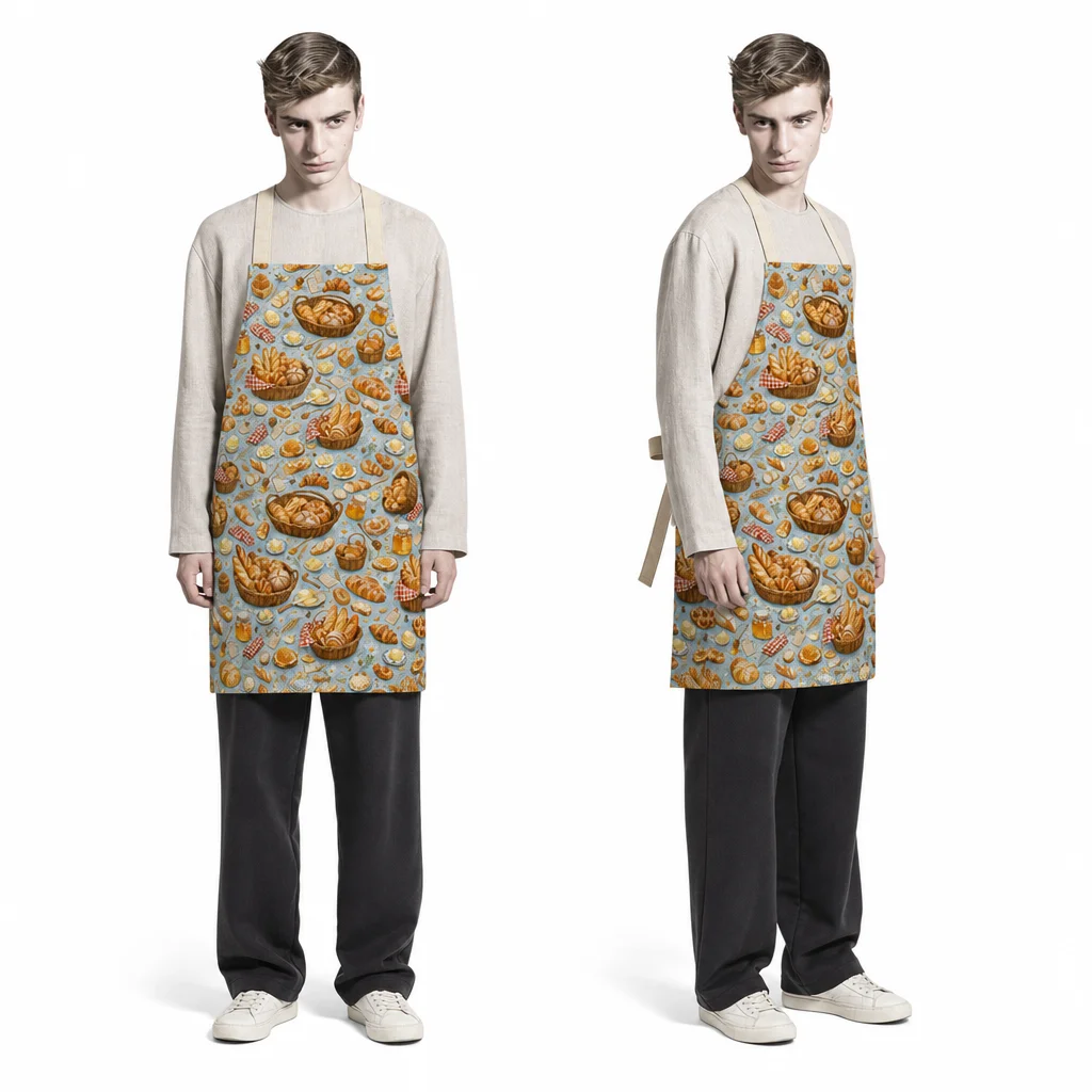 French Bread Basket All-Over Print Apron - worn by model