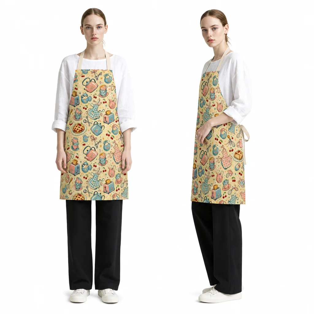 Retro Powder Blue Kitchen All-Over Print Apron - worn by model