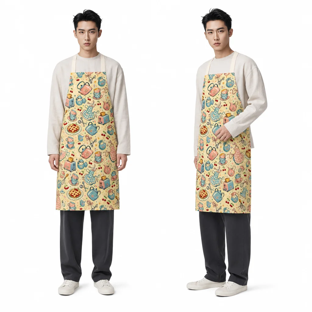 Retro Powder Blue Kitchen All-Over Print Apron - worn by model