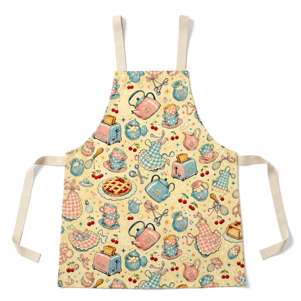 Retro Powder Blue Kitchen All-Over Print Apron - flat lay